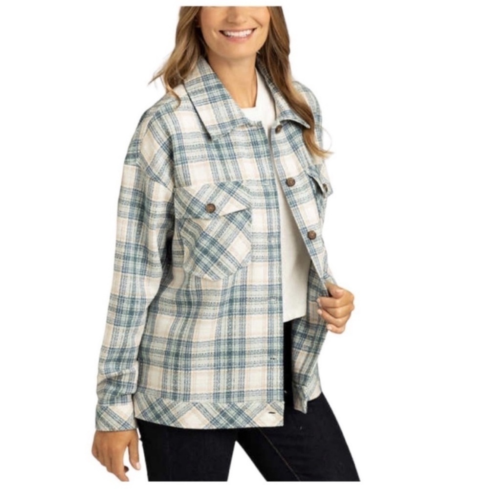 Boston Traders Blue Cream Plaid Button-Down Shirt/Jacket size XL